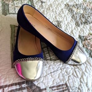 navy blue velvet & chrome emporium flats